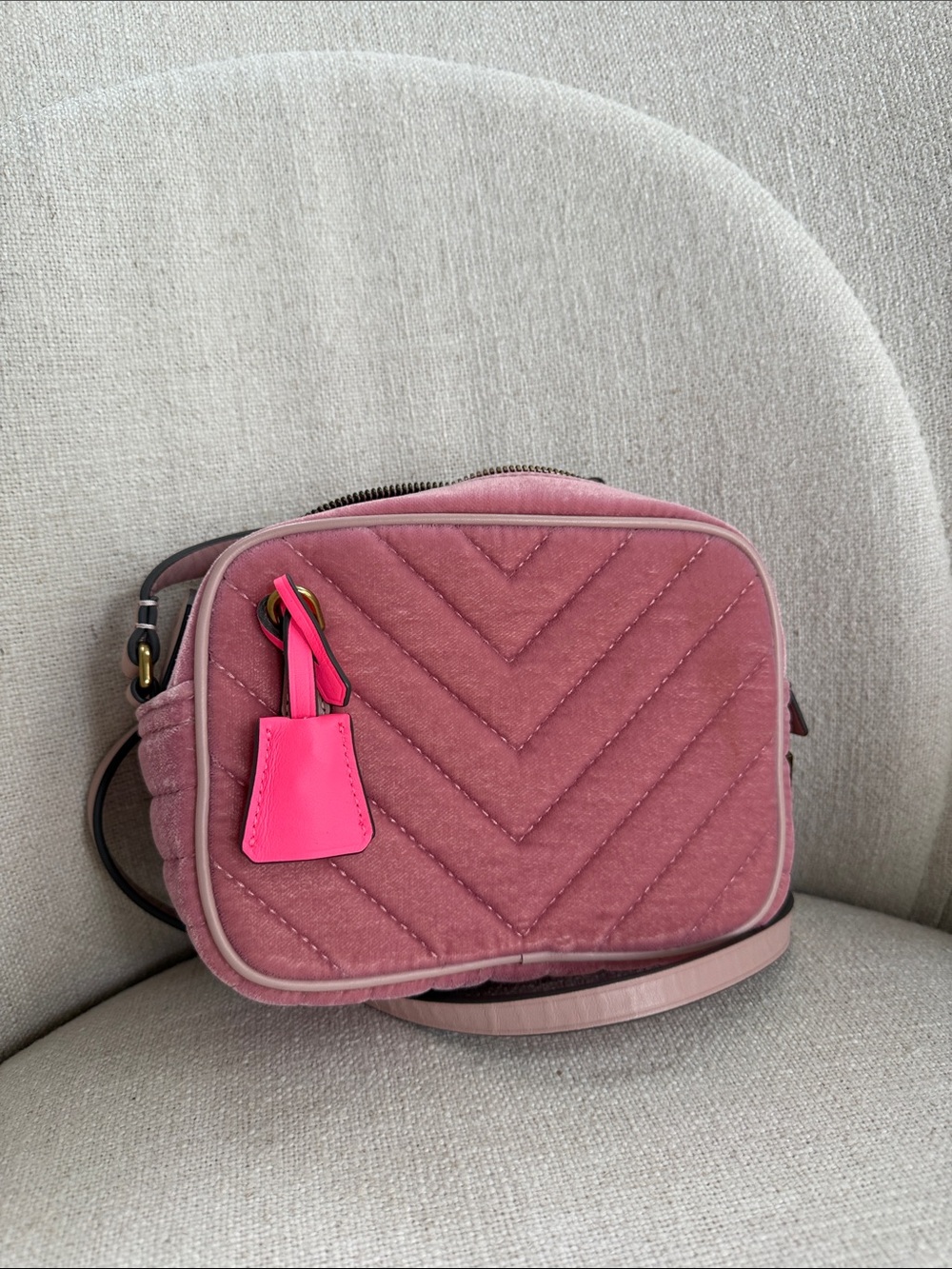 J. Crew velvet Quilted Pink Crossbody with Bright Pink Tag